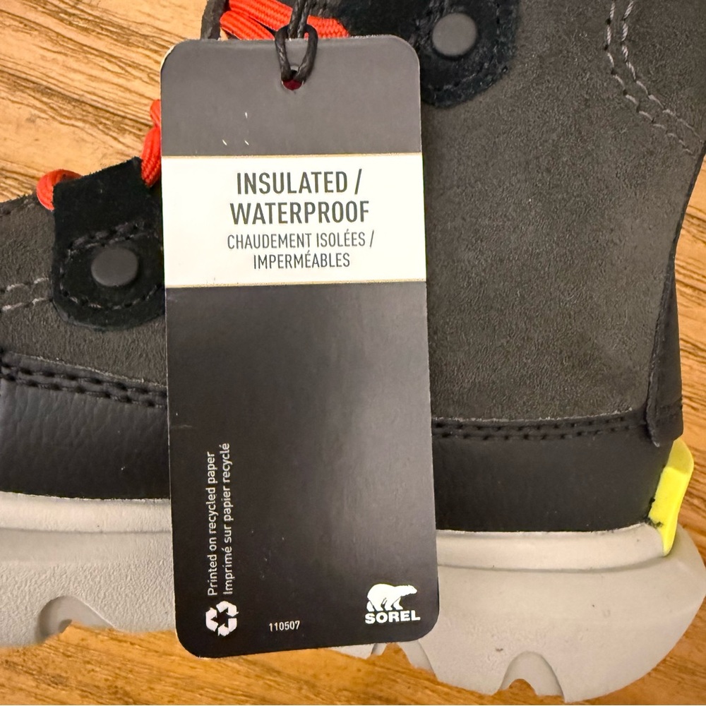 Sorel Explorer Lace WP Children’s Waterproof Insulated Boots Jet Black Size 10 - Picture 9 of 12